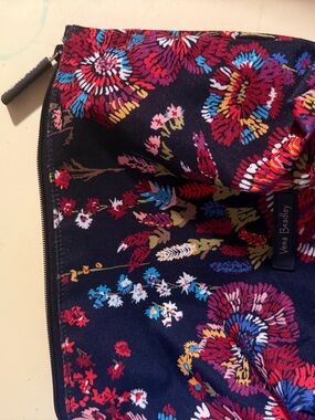Vera Bradley Navy Floral Zip Pouch with Multicolor Blooms